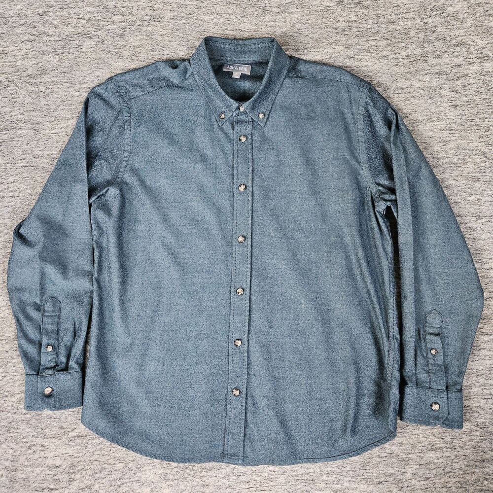 Ash & Erie Button Down Shirt Mens M Blue Long Sleeve Brushed Cotton Casual EUC